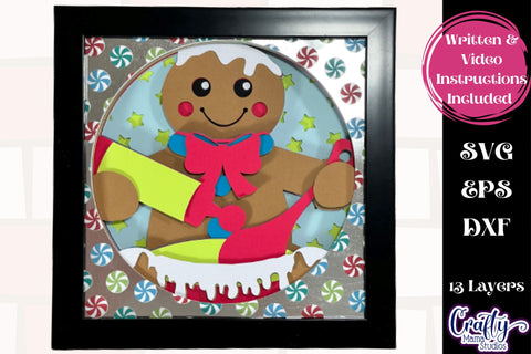 Christmas Svg Shadow Box Design, 3d Layered Gingerbread Man SVG Crafty Mama Studios 