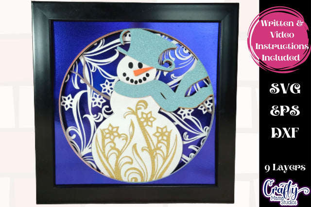 Christmas Svg Shadow Box Design, 3d Layered Winter Snowman SVG Crafty Mama Studios 