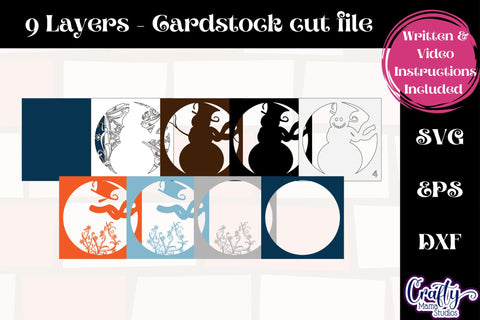 Christmas Svg Shadow Box Design, 3d Layered Winter Snowman SVG Crafty Mama Studios 