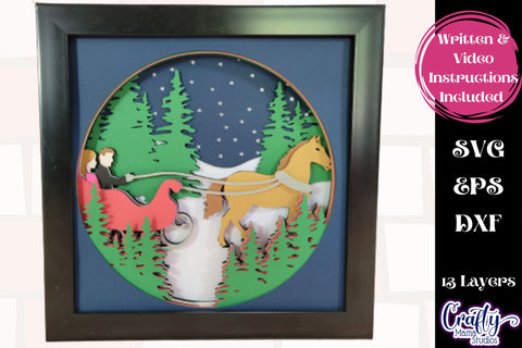 Christmas Svg Shadow Box Design, Winter Horse Sleigh Svg SVG Crafty Mama Studios 