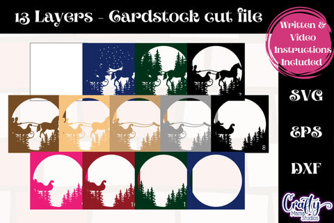 Christmas Svg Shadow Box Design, Winter Horse Sleigh Svg SVG Crafty Mama Studios 