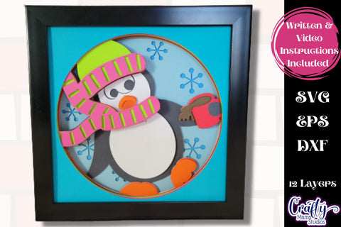 Christmas Svg Shadowbox Design, Hot Cocoa Penguin Shadow Box SVG Crafty Mama Studios 