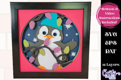 Christmas Svg Shadowbox Design, Lights Penguin Shadow Box SVG Crafty Mama Studios 
