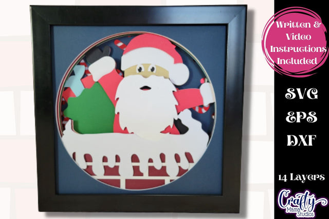Christmas Svg Shadowbox Design, Santa In Chimney Shadow Box SVG Crafty Mama Studios 