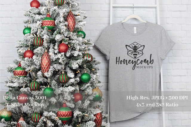 Christmas T-Shirt Mockup, Bella Canvas 3001 Heather Athletic, Holiday Mockup Mock Up Photo Honeycomb Mockups 