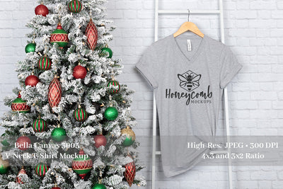 Christmas T-Shirt Mockup, Bella Canvas 3005 Heather Athletic V-Neck Mockup Mock Up Photo Honeycomb Mockups 