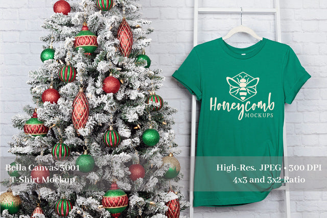 Christmas T-Shirt Mockup, Bella Canvas Kelly 3001 Mockup, Holiday Mockup Mock Up Photo Honeycomb Mockups 