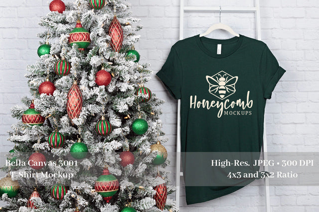 Christmas T-Shirt Mockup, Forest Bella Canvas 3001 Mockup, Holiday Mockup Mock Up Photo Honeycomb Mockups 