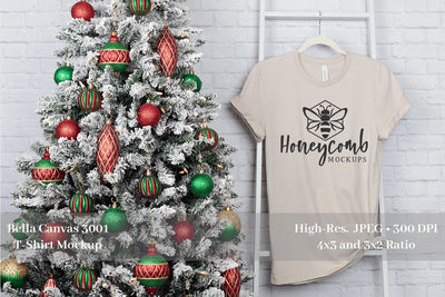 Christmas T-Shirt Mockup, heather Dust Bella Canvas 3001 Mockup, Holiday Mockup Mock Up Photo Honeycomb Mockups 