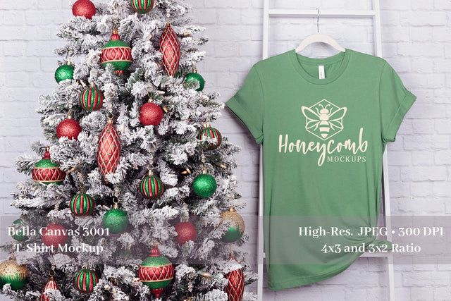 Christmas T-Shirt Mockup, Leaf Bella Canvas 3001 Mockup, Holiday Mockup Mock Up Photo Honeycomb Mockups 