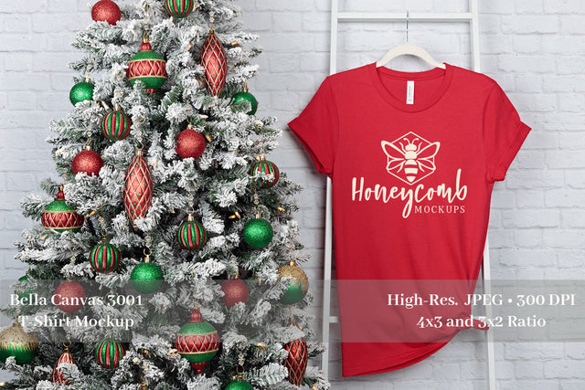Christmas T-Shirt Mockup, Red Bella Canvas 3001 Mockup, Holiday Mockup Mock Up Photo Honeycomb Mockups 