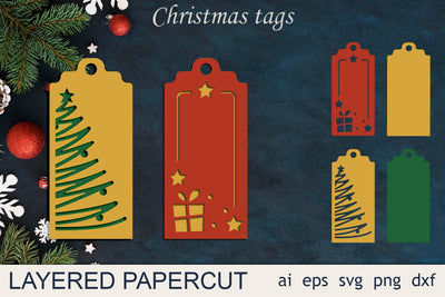 Christmas tags svg, Layered papercut, Holiday gift tag svg 3D Paper AnastasiyaArtDesign 