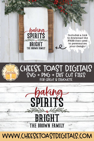 Christmas Tea Towel SVG | Baking Spirits Bright SVG Cheese Toast Digitals 