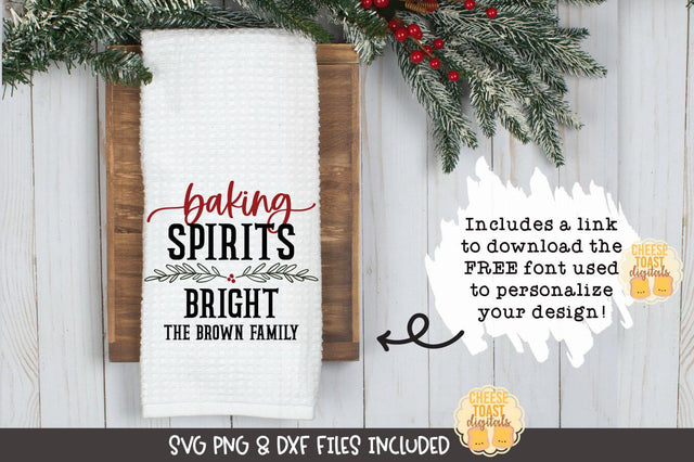 Christmas Tea Towel SVG | Baking Spirits Bright SVG Cheese Toast Digitals 