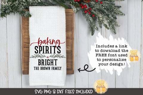 Christmas Tea Towel SVG | Baking Spirits Bright SVG Cheese Toast Digitals 
