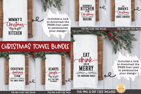 Christmas Tea Towel SVG Bundle | Personalized Family Designs SVG Cheese Toast Digitals 