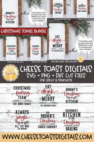 Christmas Tea Towel SVG Bundle | Personalized Family Designs SVG Cheese Toast Digitals 