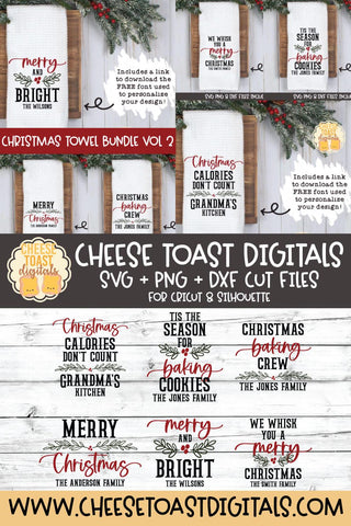 Christmas Tea Towel SVG Bundle Vol 2 | Personalized Family Designs SVG Cheese Toast Digitals 