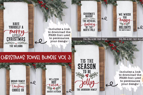Christmas Tea Towel SVG Bundle Vol 3 | Personalized Family Designs SVG Cheese Toast Digitals 