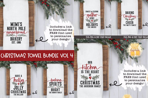 Christmas Tea Towel SVG Bundle Vol 4 | Personalized Family Designs SVG Cheese Toast Digitals 