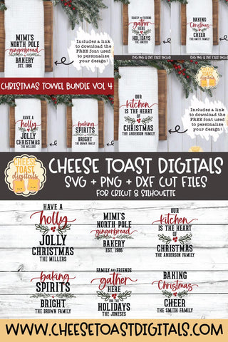 Christmas Tea Towel SVG Bundle Vol 4 | Personalized Family Designs SVG Cheese Toast Digitals 
