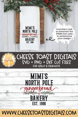 Christmas Tea Towel SVG | North Pole Gingerbread Bakery SVG Cheese Toast Digitals 
