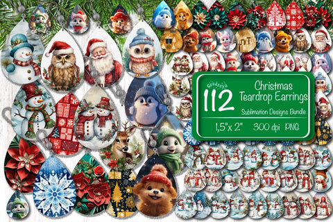 Christmas teardrop earrings Bundle sublimation Christmas 3D flower Baby Animals Snowman png Sublimation Createya Design 