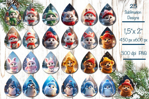 Christmas teardrop earrings Bundle sublimation Christmas Baby Animals png Sublimation Createya Design 