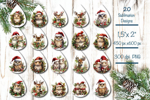 Christmas teardrop earrings Bundle Sublimation Christmas Baby Animals png Sublimation Createya Design 