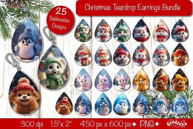 Christmas teardrop earrings Bundle sublimation Christmas Baby Animals png Sublimation Createya Design 