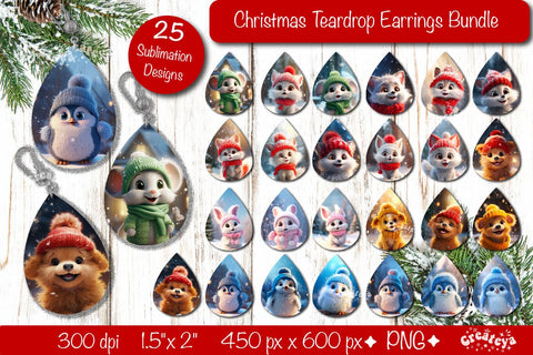 Christmas teardrop earrings Bundle sublimation Christmas Baby Animals png Sublimation Createya Design 