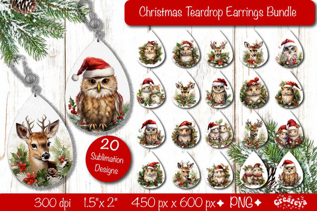 Christmas teardrop earrings Bundle Sublimation Christmas Baby Animals png Sublimation Createya Design 