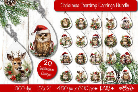 Christmas teardrop earrings Bundle Sublimation Christmas Baby Animals png Sublimation Createya Design 