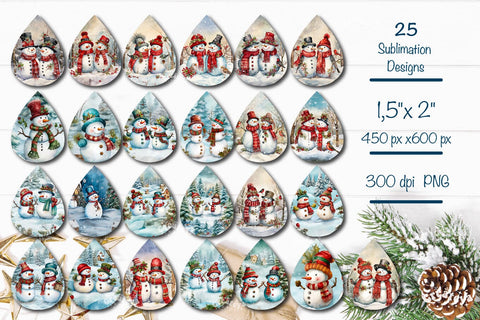 Christmas teardrop earrings Bundle sublimation design Snowman png Sublimation Createya Design 