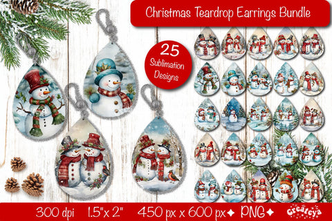 Christmas teardrop earrings Bundle sublimation design Snowman png Sublimation Createya Design 