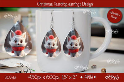Christmas teardrop earrings Cat sublimation Christmas Baby Animal png Sublimation Createya Design 