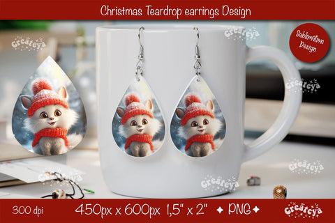 Christmas teardrop earrings Cat sublimation Christmas Baby Animal png Sublimation Createya Design 
