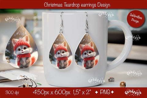 Christmas teardrop earrings Cat sublimation Christmas Baby Animal png Sublimation Createya Design 
