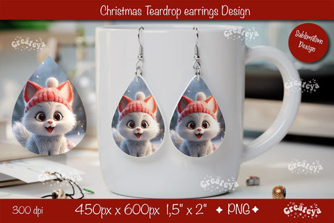 Christmas teardrop earrings Cat sublimation Christmas Baby Animal png Sublimation Createya Design 
