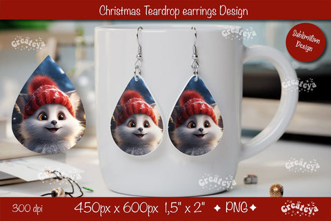 Christmas teardrop earrings Cat sublimation Christmas Baby Animal png Sublimation Createya Design 
