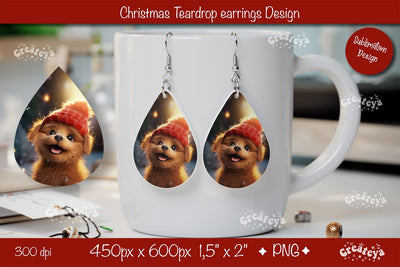 Christmas teardrop earrings Dog sublimation Christmas Baby Animal png Sublimation Createya Design 