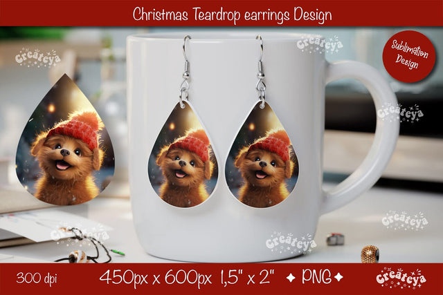 Christmas teardrop earrings Dog sublimation Christmas Baby Animal png Sublimation Createya Design 