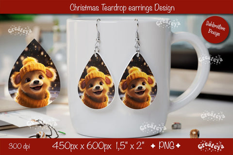 Christmas teardrop earrings Dog sublimation Christmas Baby Animal png Sublimation Createya Design 