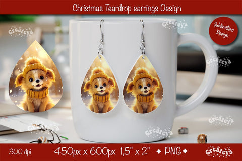 Christmas teardrop earrings Dog sublimation Christmas Baby Animal png Sublimation Createya Design 