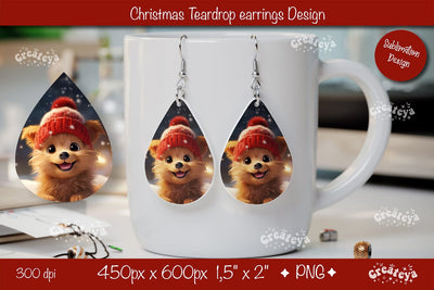 Christmas teardrop earrings Dog sublimation Christmas Baby Animal png Sublimation Createya Design 