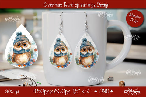 Christmas teardrop earrings Owl Christmas sublimation png Sublimation Createya Design 