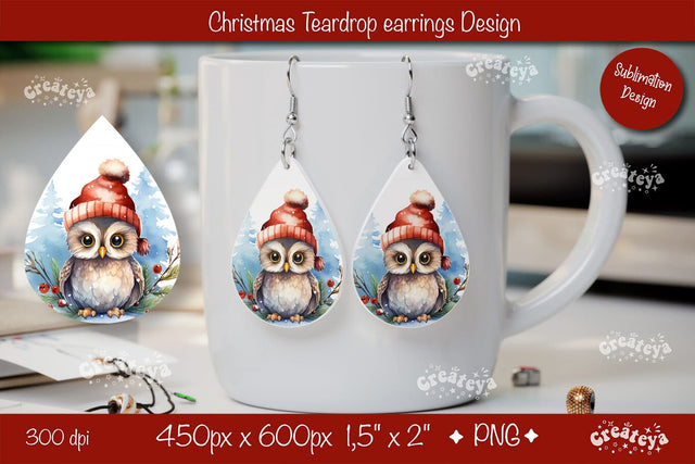 Christmas teardrop earrings Owl Christmas sublimation png Sublimation Createya Design 