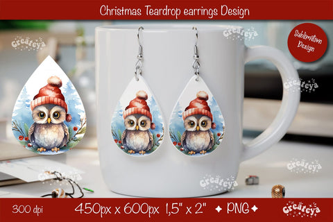 Christmas teardrop earrings Owl Christmas sublimation png Sublimation Createya Design 