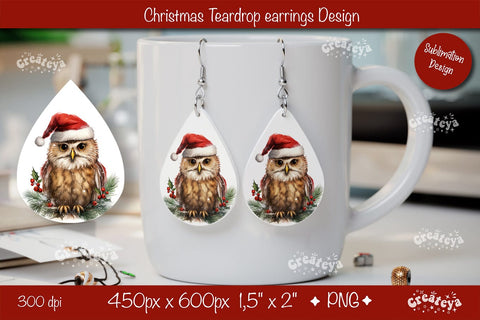 Christmas teardrop earrings Owl Christmas sublimation png Sublimation Createya Design 