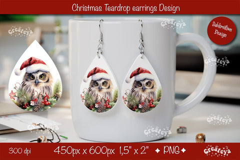 Christmas teardrop earrings Owl Christmas sublimation png Sublimation Createya Design 